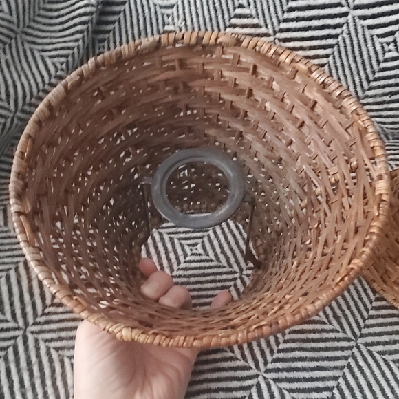 Vintage Small Woven Brown Rattan Lamp Shades – Set of 2 - Picture 3 of 11